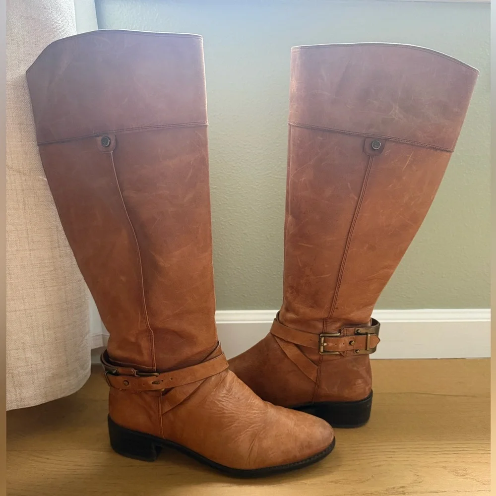 Vince Camuto Tall Leather Riding Boots Cognac Brown Size 8M